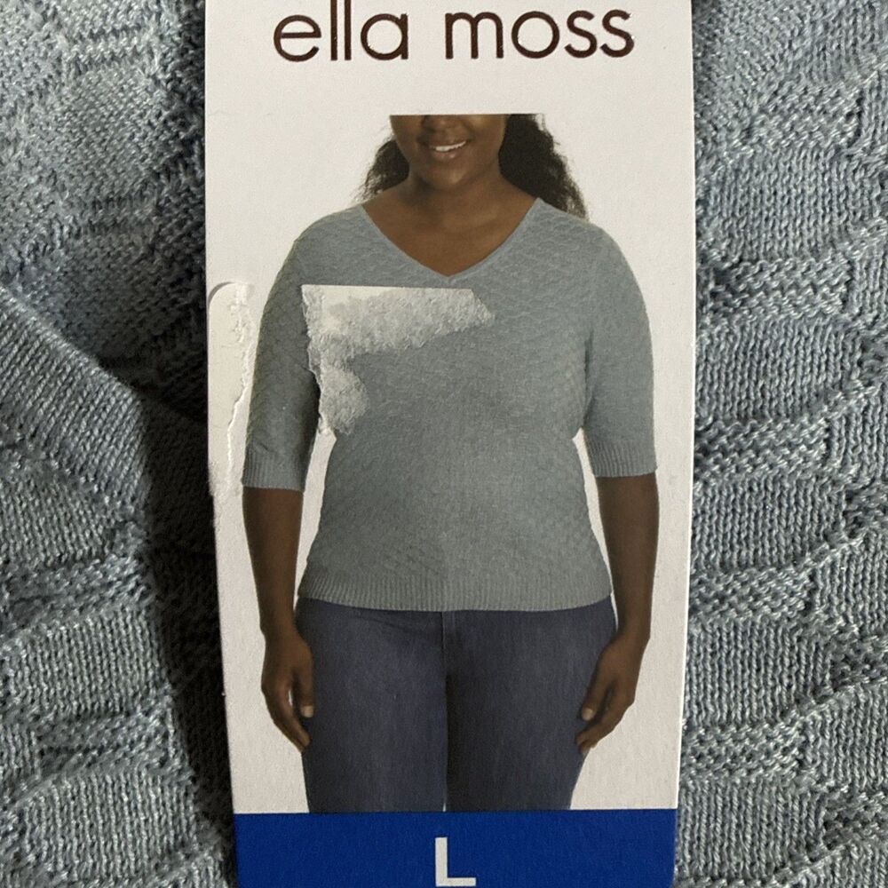 Ella Moss Knit Sweater Womens Large Blue 3/4 Sleeve Honeycomb Design